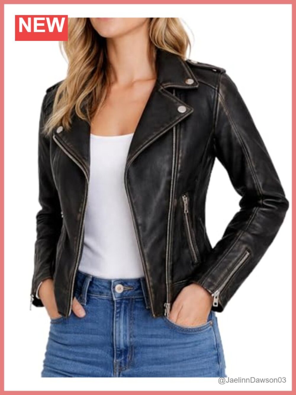 Genuine Lambskin Leather Biker Jacket Asymmetrical Moto Womens